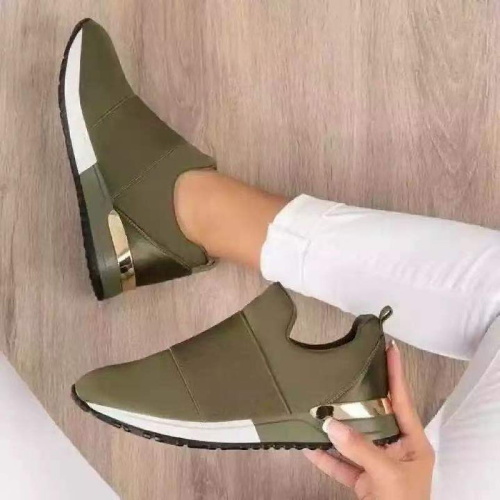 Women's Slip-On Wedge Sneakers with Hidden Wedge and Metallic Heel Accent Mune Fashion