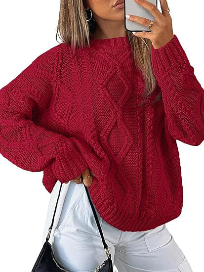 Women Oversized Cable Knit Sweater made of coarse knit Drune