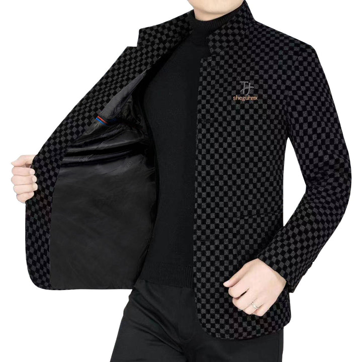 Men's blazer with checkerboard pattern and stand-up collar half-lined Mune Fashion
