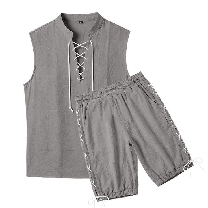 Men's sleeveless leisure set with lace collar and drawstring Bermuda Mune Fashion