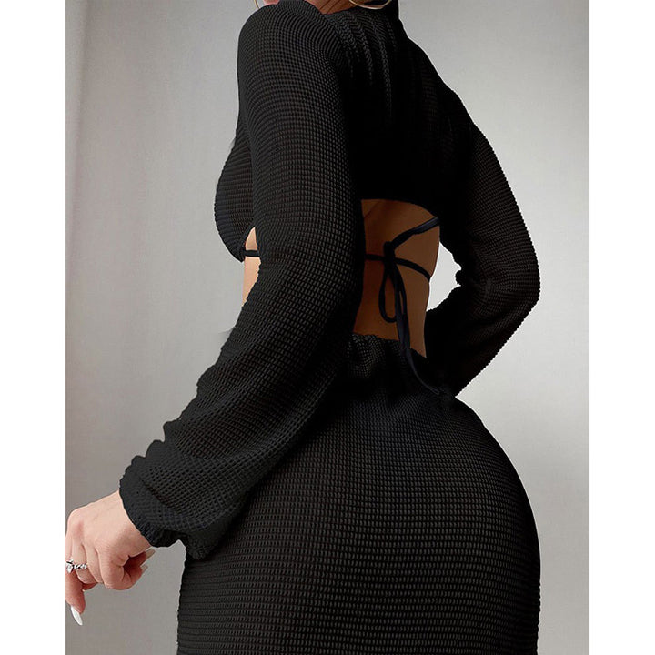 Women Cut-Out Mini Dress with Long Sleeves and Ring Detail Mune Fashion