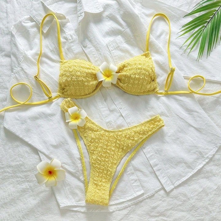 Women's High-Cut Bikini Bottom with Textured Ruffles Mune Fashion
