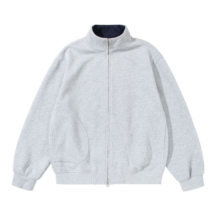 Unisex Oversize Sweat Jacket with Stand-up Collar, Two-way Zipper and Distinctive Half-round Pockets Mune Fashion