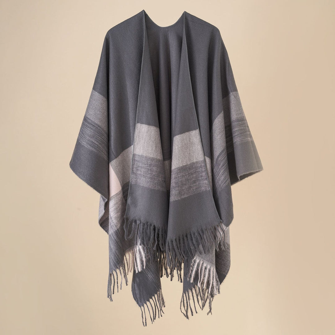 Women Soft-Flowing Wool Blend Poncho with Fringes Mune Fashion
