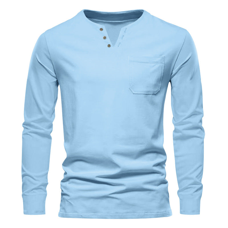 Men's modern Henley long sleeve shirt with asymmetric button placket and chest pocket Mune Fashion