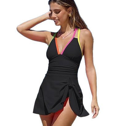 Ladies bathing dress with elegant wrap look and color details Mune Fashion
