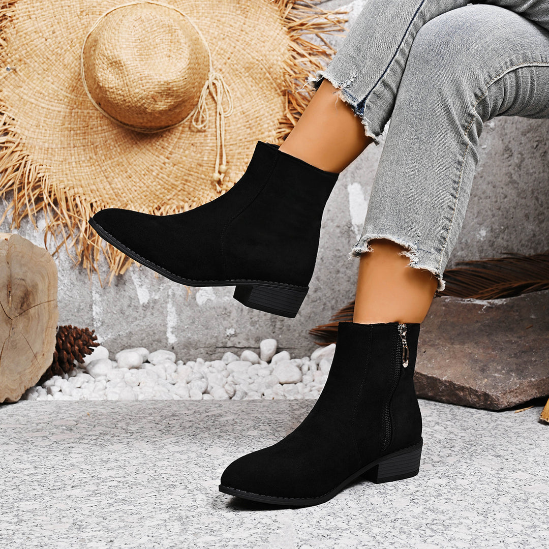 Women's suede-look ankle boots with side zipper and low block heel Mune Fashion