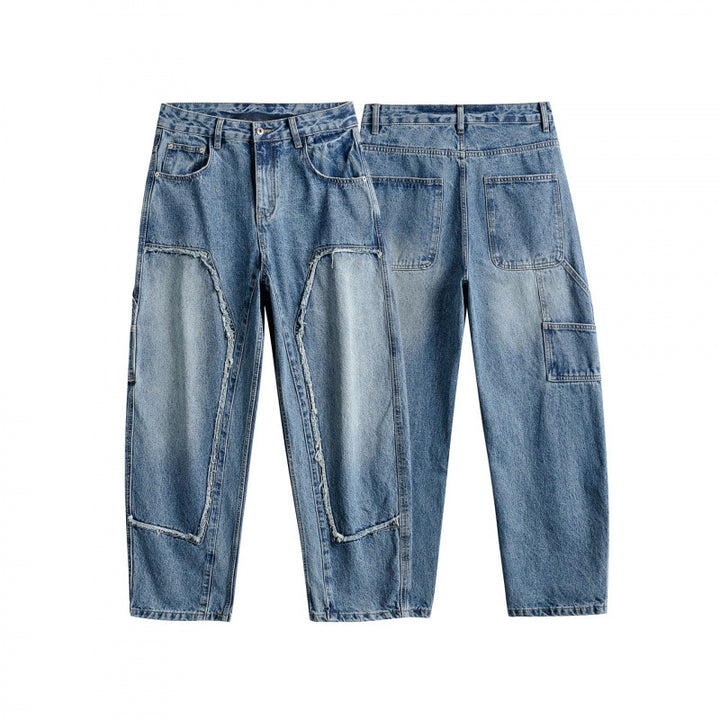 Men's Wide Patchwork Denim Jeans in Baggy Cut with Inserted Knee Panels Mune Fashion
