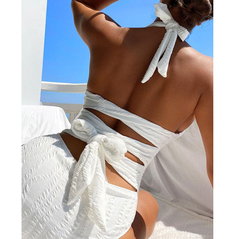 Women's One-Piece Swimsuit with Deep V-Neck and Textured Surface Mune Fashion