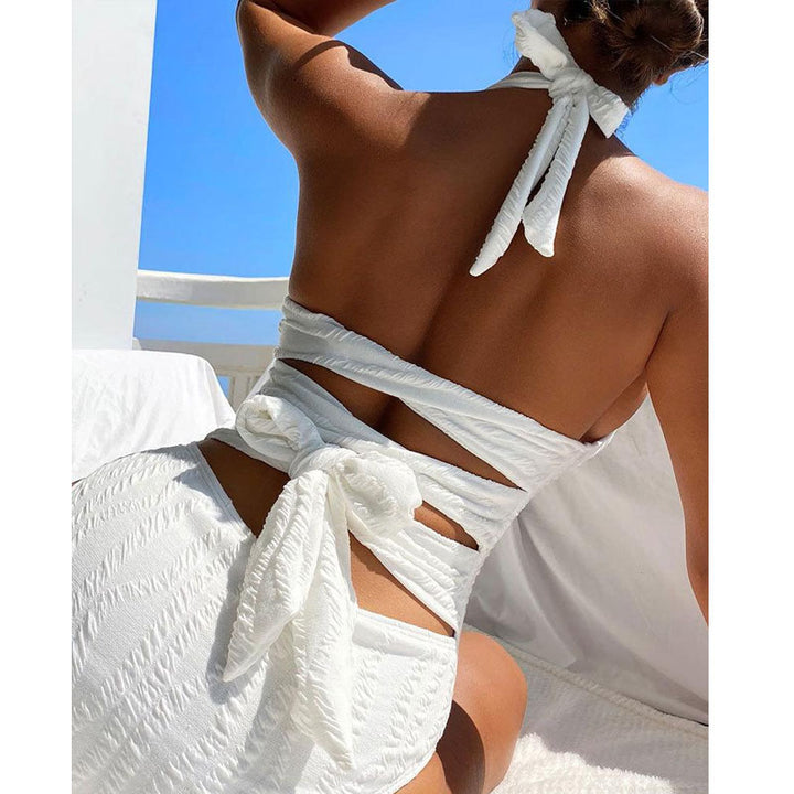 Women's One-Piece Swimsuit with Deep V-Neck and Textured Surface Mune Fashion