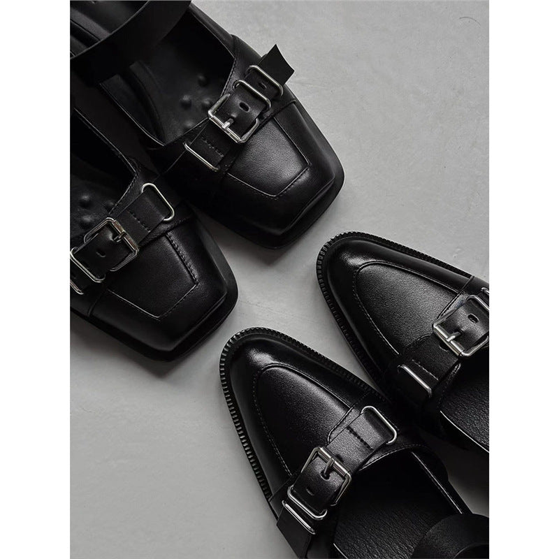Ladies Buckle Monkstrap Slipper with Low Block Heel Mune Fashion
