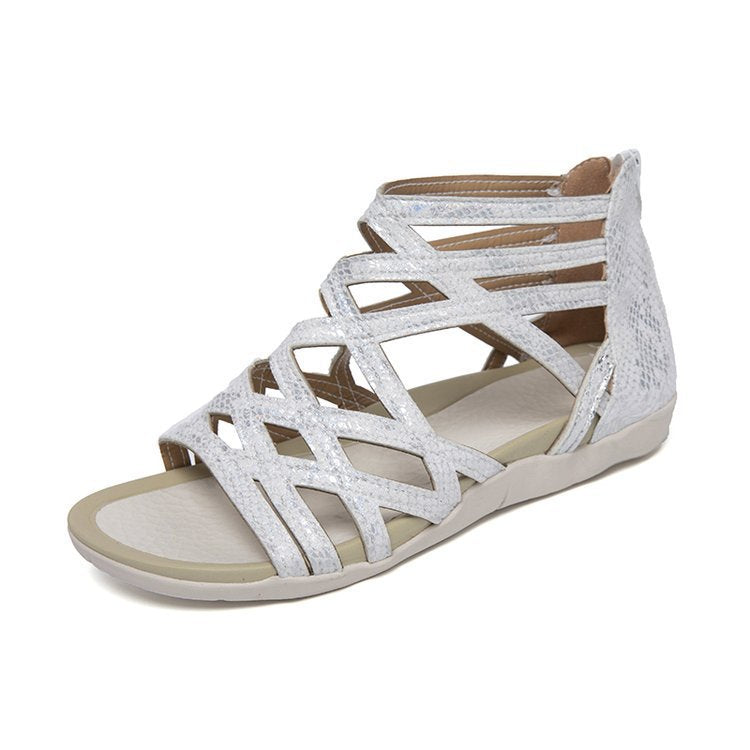 Women's Roman sandals with zipper, woven cut-out upper material and padded comfort sole Mune Fashion