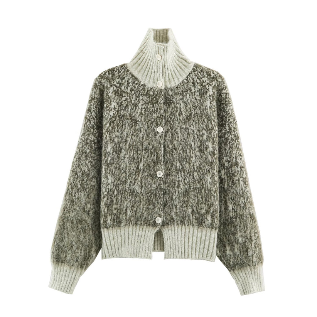 Women Oversized Cardigan made of plush material with high ribbed collar and button placket Mune Fashion
