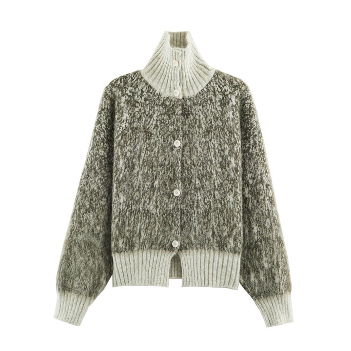 Women Oversized Cardigan made of plush material with high ribbed collar and button placket Mune Fashion