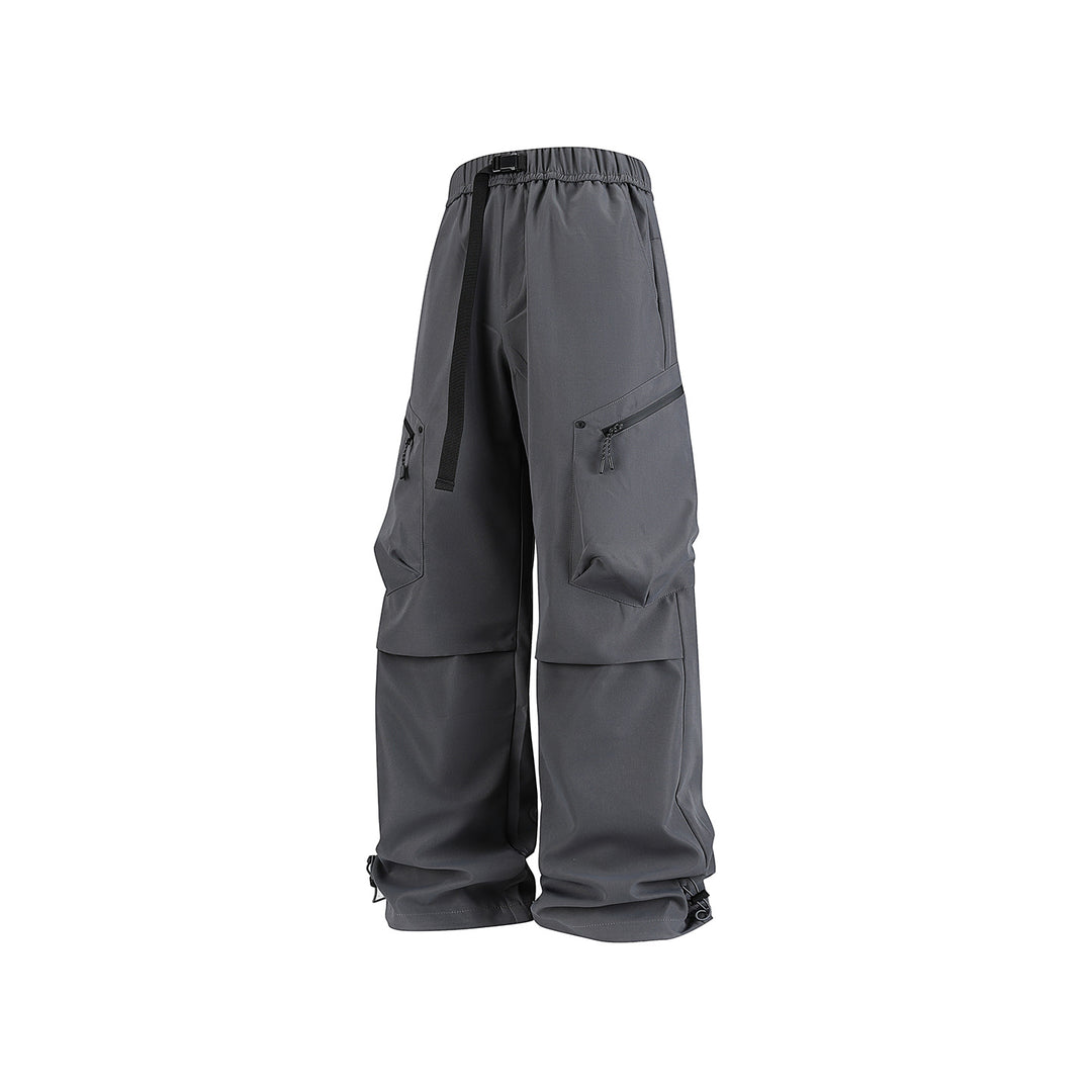 Men's Loose Utility Cargo Pants with Elastic Waistband, Zipper Pockets, and Adjustable Hem Drune