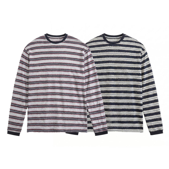 Unisex Long-sleeved fine knit shirt with striped structure and ribbed collar Mune Fashion