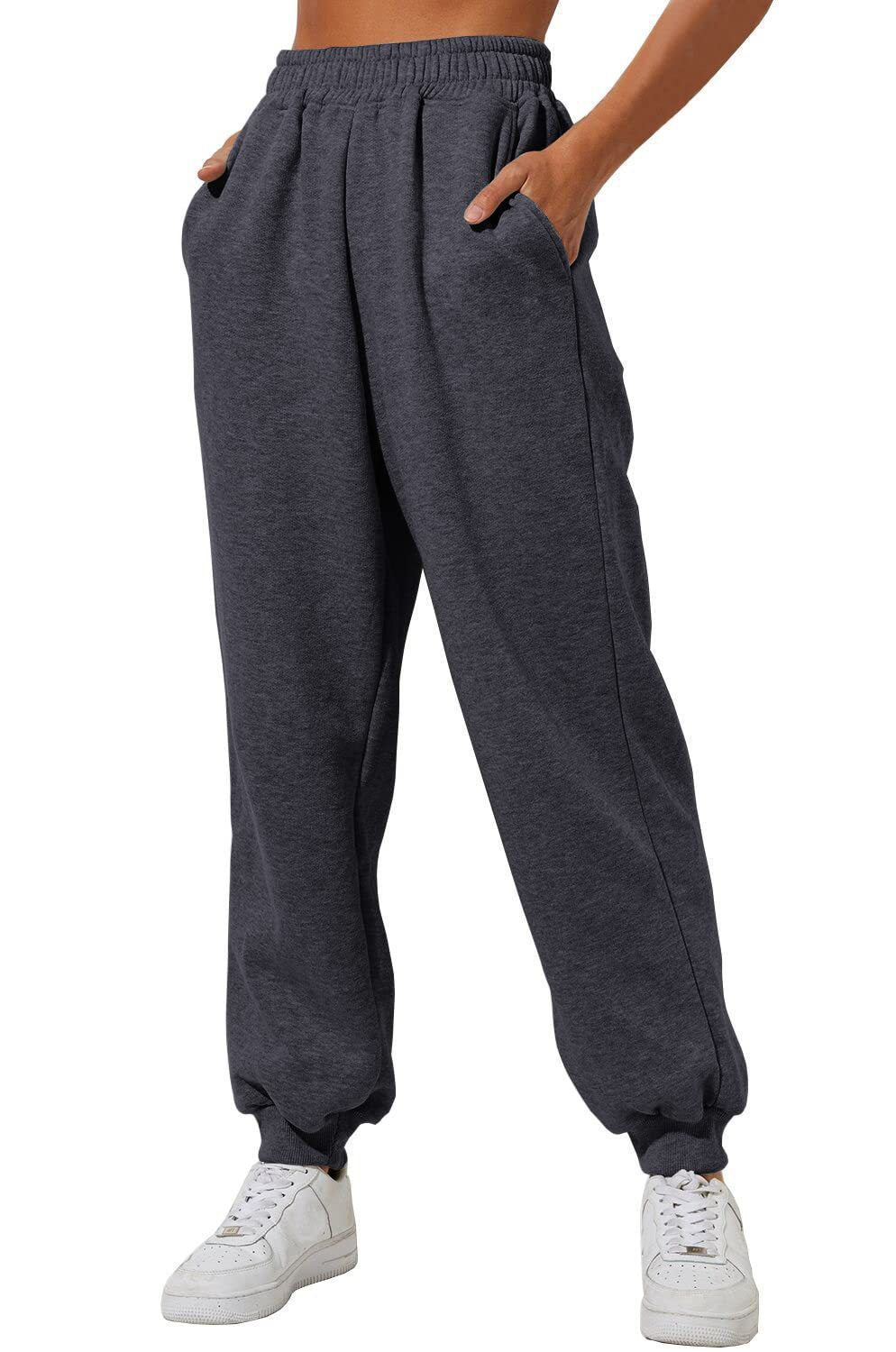 Women's wide High-Waist jogging pants with soft creases, elastic comfort waistband, and ribbed ankle cuffs Mune Fashion