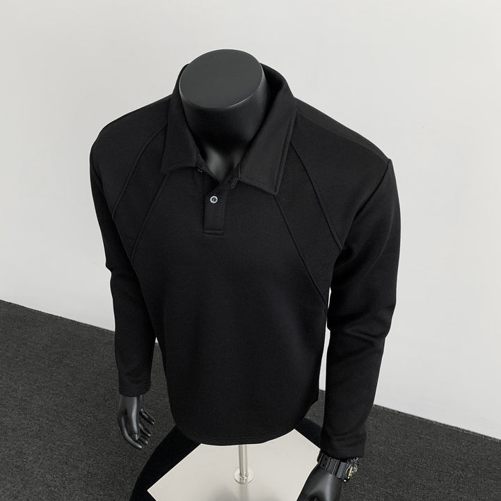 Men's Long Sleeve Polo with Half Placket, Raglan Seams and Structure Panels Mune Fashion