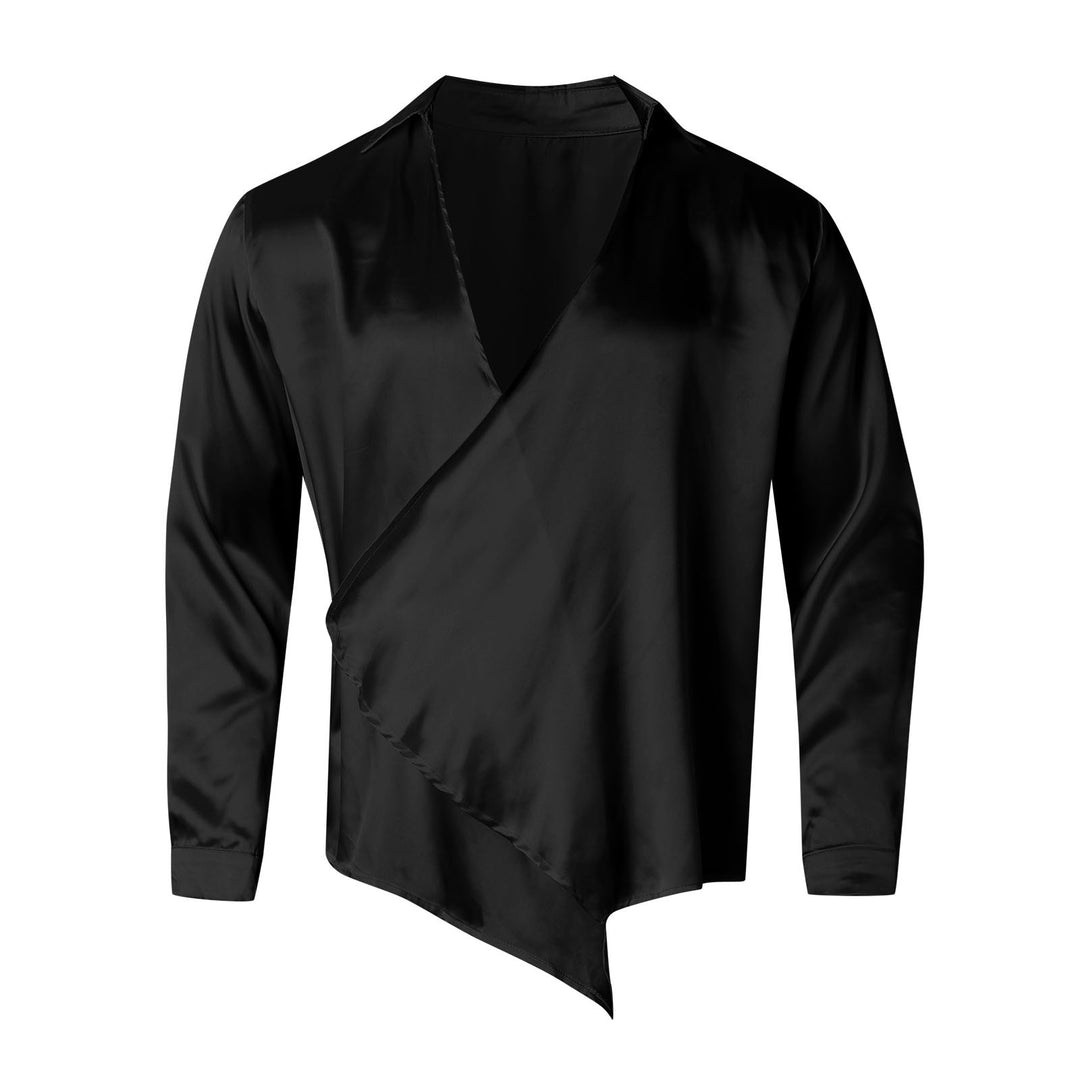 Women nan asymmetric satin wrap blouse with deep V-neck Mune Fashion