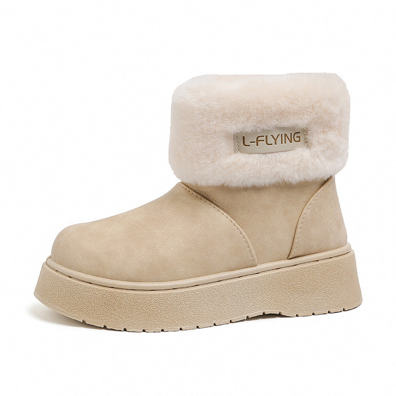 Women's Fleece-Lined Platform Ankle Boots with Cozy Faux Fur Cuffs