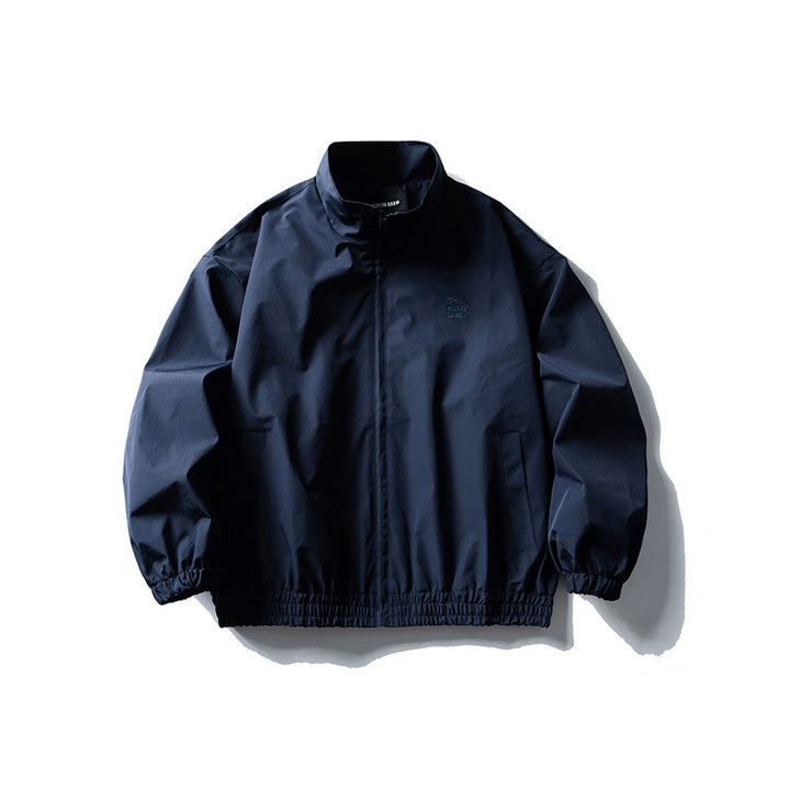 Men's Windbreaker Jacket in Boxy Cut with Stand-up Collar and Elastic Hem Mune Fashion