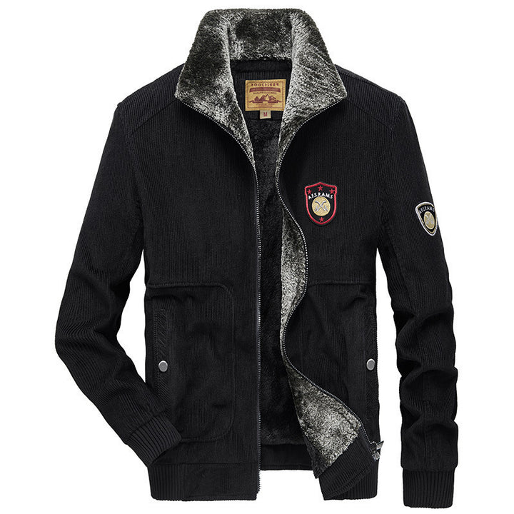 Men's corduroy cardigan with warm teddy fleece lining and badge details Mune Fashion