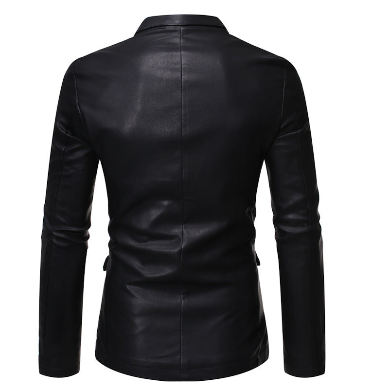 Men's Elegant Leather Blazer Jacket in Slim Fit with Lapel Collar Mune Fashion