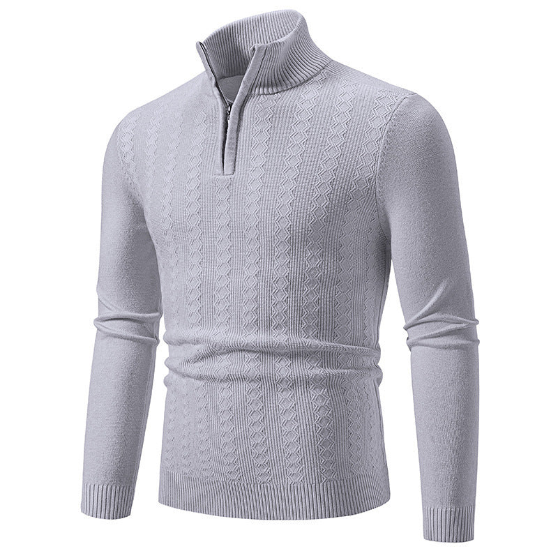 Men's fine-knit half-zip sweater with cable pattern, slim fit and stand-up collar Mune Fashion