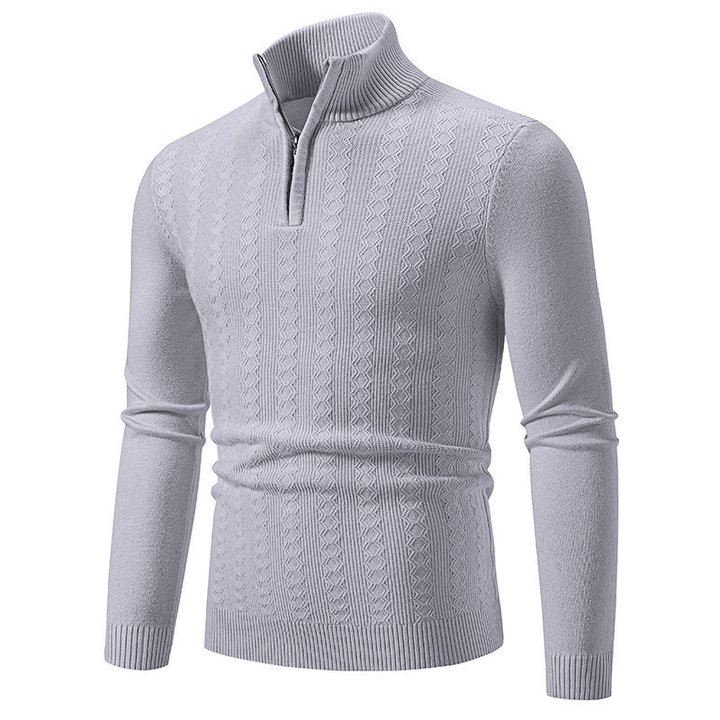 Men's fine-knit half-zip sweater with cable pattern, slim fit and stand-up collar Mune Fashion