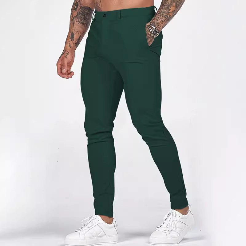 Men's Elegant Slim-Fit Chino Pants with Elastic Waistband and Practical Pockets Mune