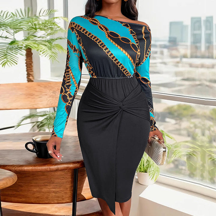 Ladies Elegant Knee-Length Dress with Draping Details Mune Fashion