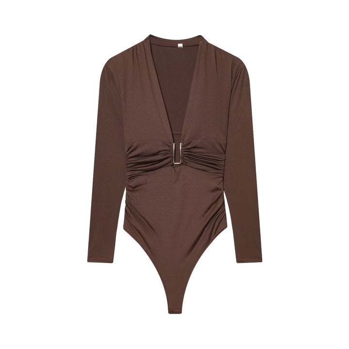 Women's body with deep V-neck, gathering and metal clasp Mune Fashion