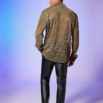 Women shimmering crinkle shirt blouse with viscose look shirt collar and cuffs Mune Fashion