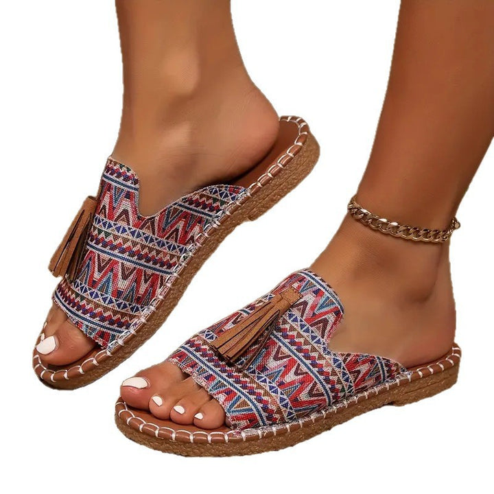 Ladies Ethno-slipper-sandals with tassel and hand-stitched decorative seam Mune Fashion
