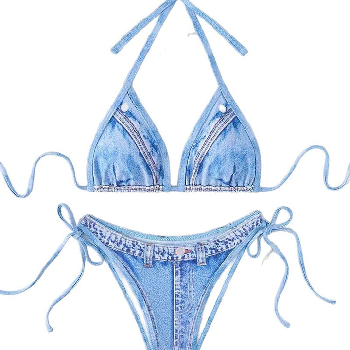 Women's Denim Bikini Set with Elegant Side Ties Mune Fashion