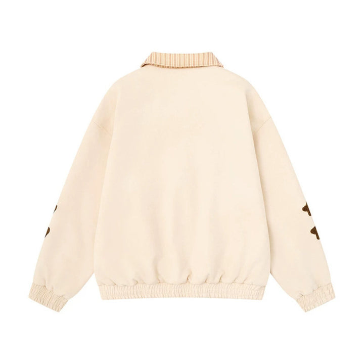 Women's zip sweat jacket with striped collar, front pockets and cute embroidery Mune Fashion