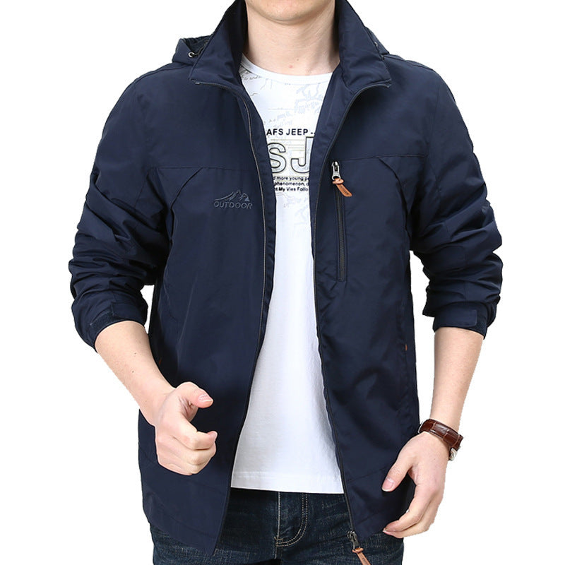 Men's Lightweight Windproof Nylon Blouson with Stand Collar and Chest Zipper Pocket Mune Fashion