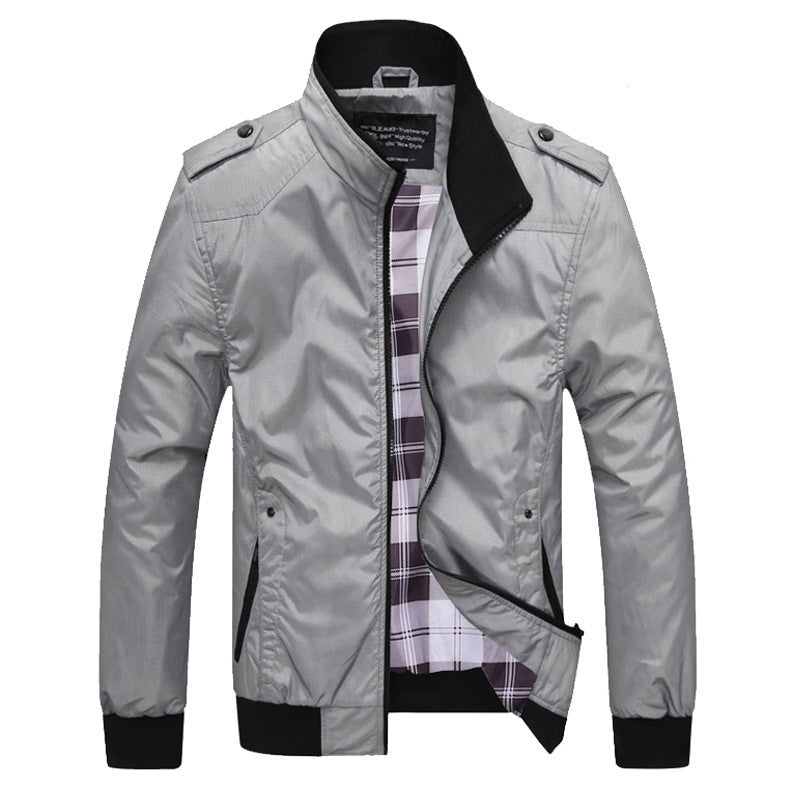 Men's transitional bomber jacket with checked lining, shoulder epaulettes, and ribbed hem Mune Fashion
