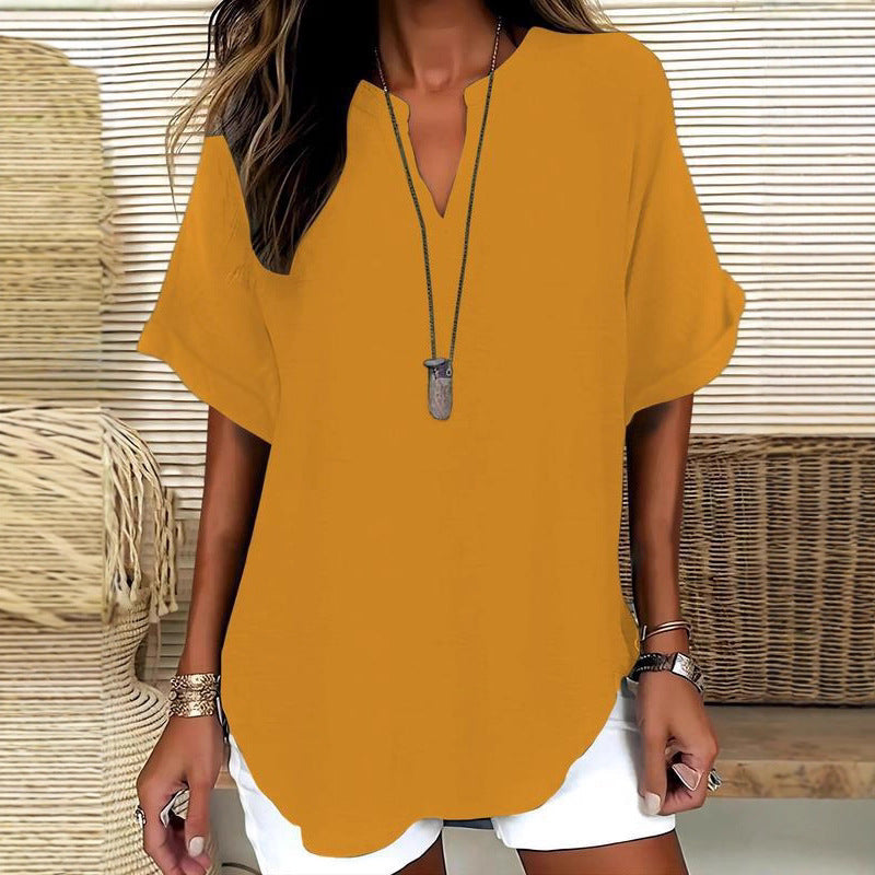 Ladies casual tunic with V-neck and wide-cut sleeves Mune Fashion
