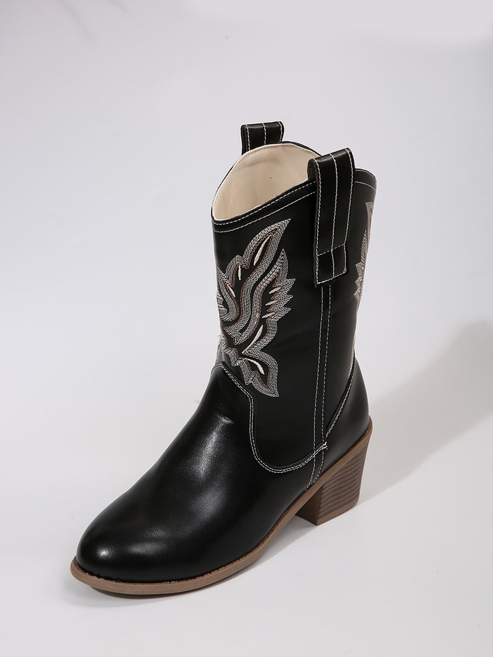 Women’s Western Ankle Boot with Embroidered Shaft and Medium Block Heel Mune Fashion