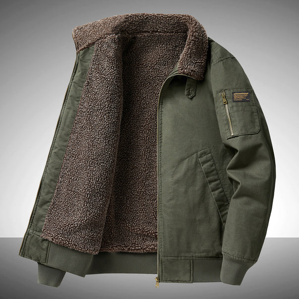 Men's  plush pile-lined utility flight jacket with zipped sleeve pocket and reinforced hand pockets Mune Fashion