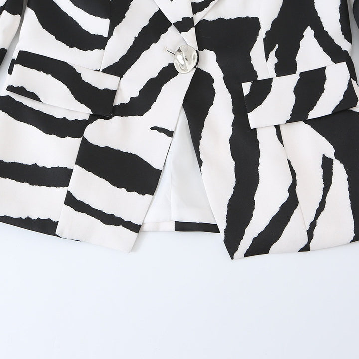 Women’s Statement Zebra Blazer with Lapel Collar and Tailored Silhouette Mune Fashion