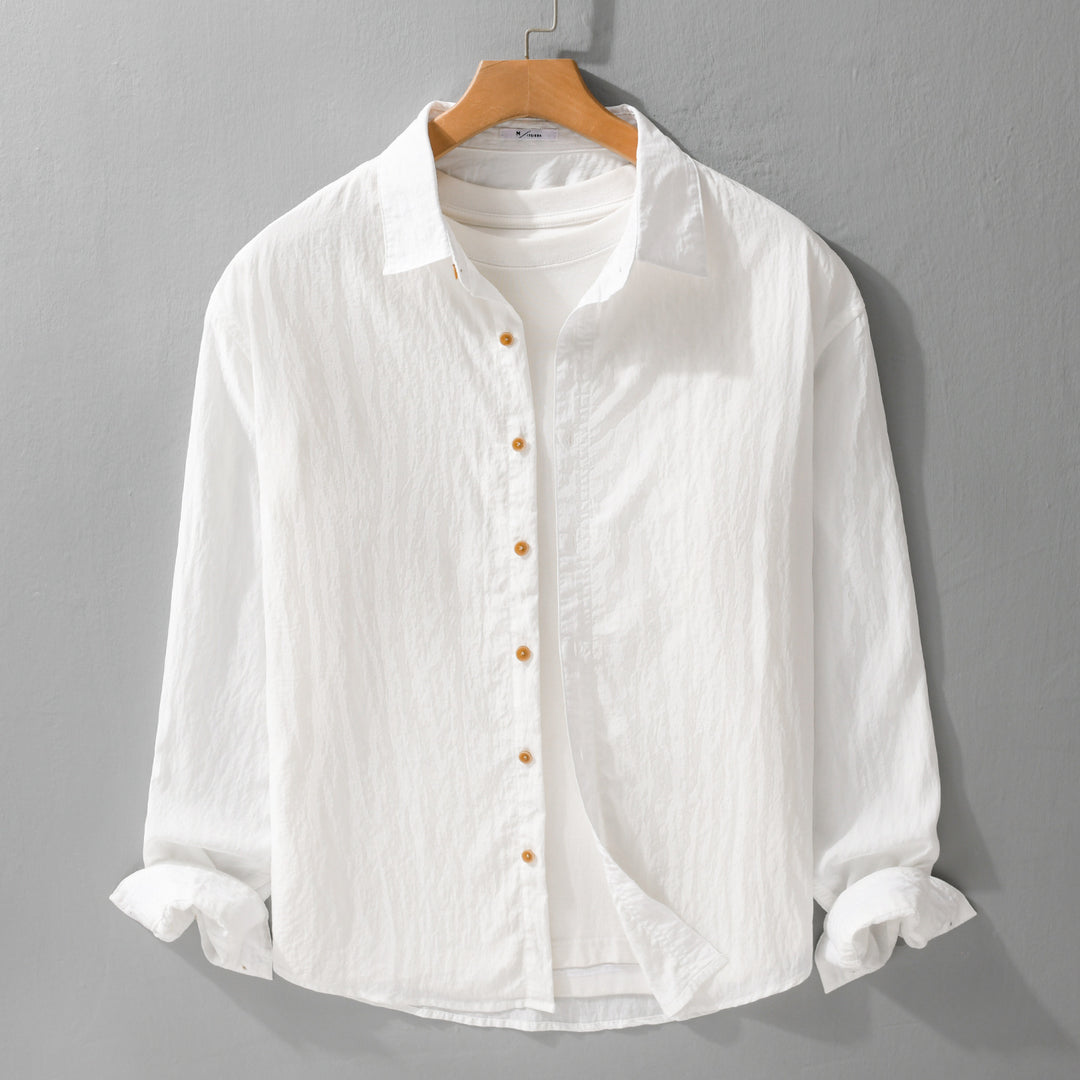 Men's Loose Crinkle Shirt made of Linen-Cotton Blend with Relaxed Fit and Wooden Buttons Mune Fashion