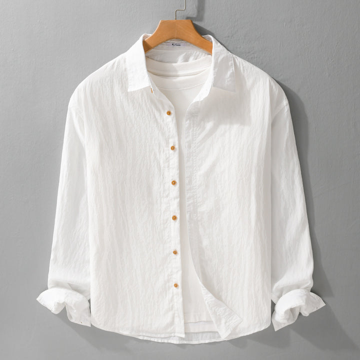 Men's Loose Crinkle Shirt made of Linen-Cotton Blend with Relaxed Fit and Wooden Buttons Mune Fashion