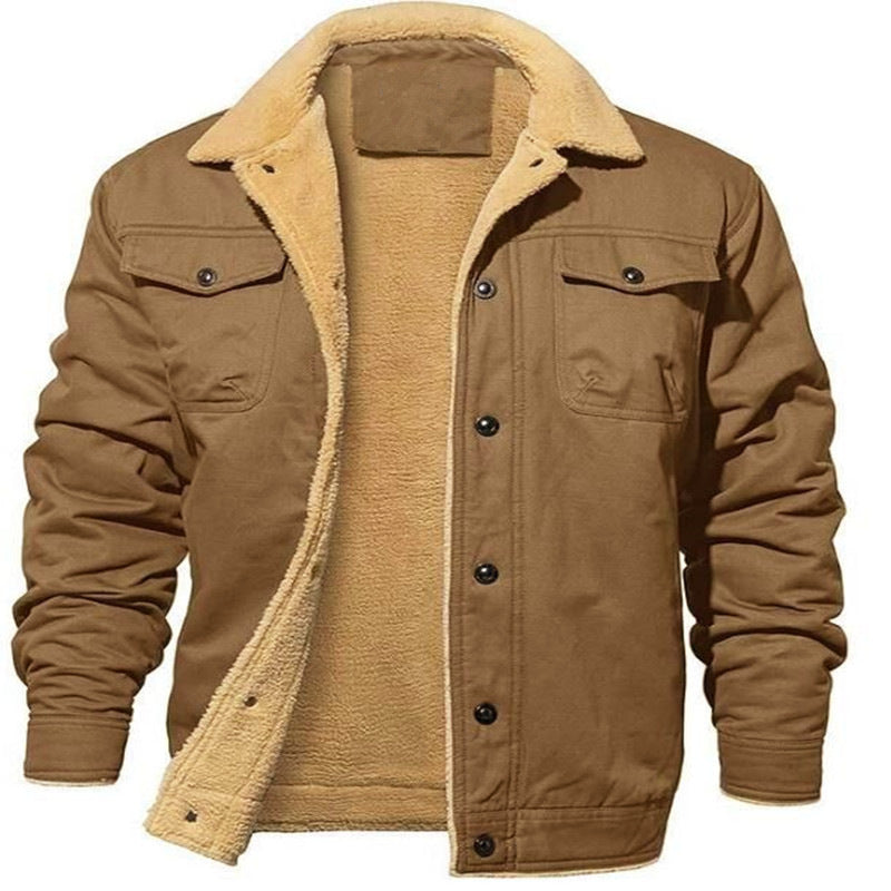 Men's non-padded canvas jacket with teddy fleece lining and shirt collar Mune Fashion