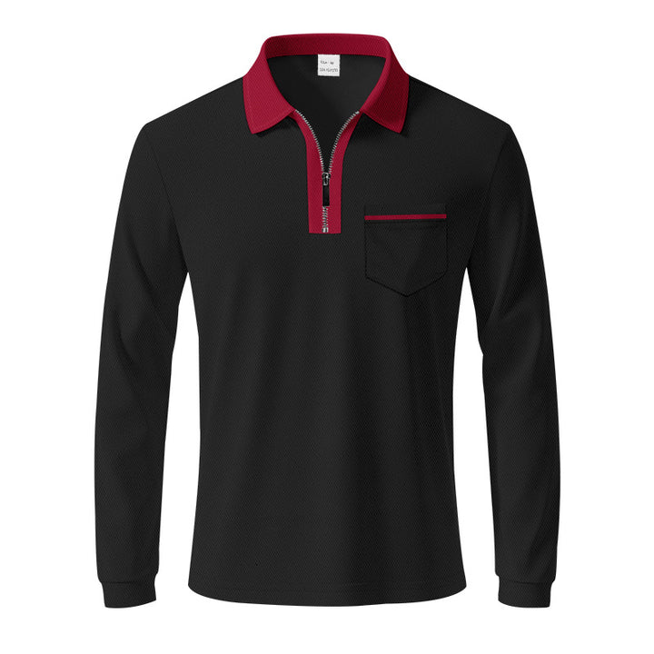 Men's long-sleeved polo with half zip, patch chest pocket, and fine structure jersey quality Mune Fashion