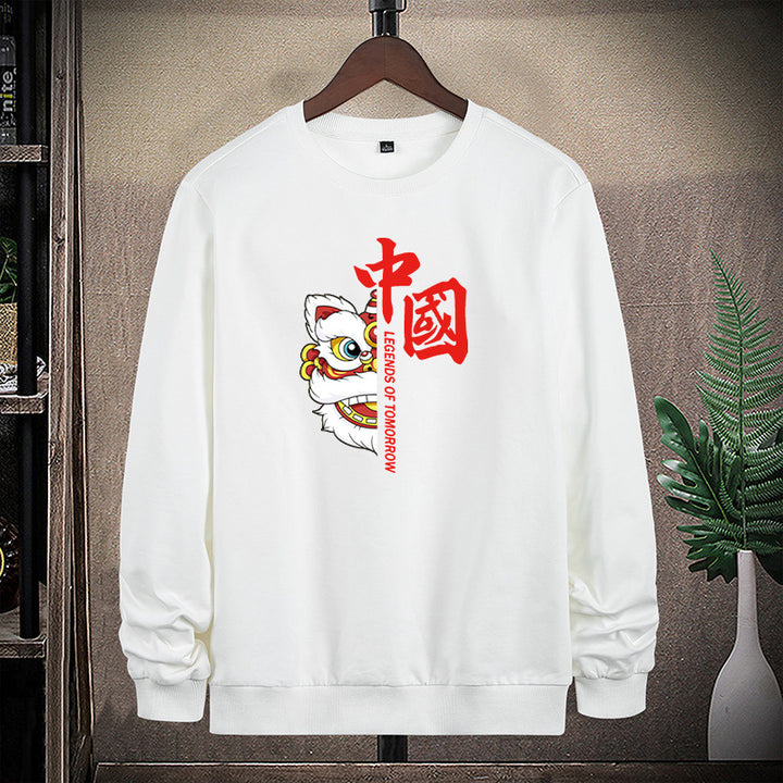 Men's sweatshirt with traditional lion dance motif and round neckline Mune Fashion