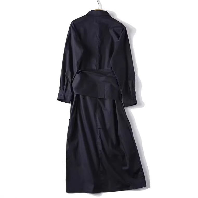 Women Oversized Button-Down Dress with Side Knot Belt and Midi Length Mune Fashion