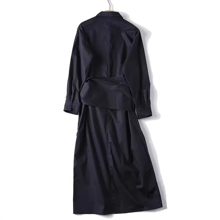 Women Oversized Button-Down Dress with Side Knot Belt and Midi Length Mune Fashion