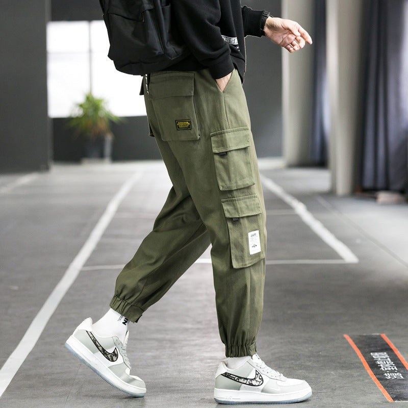 Men's nan cargo jogger pants with multiple patch pockets, elastic waistband, and gathered ankles Mune Fashion